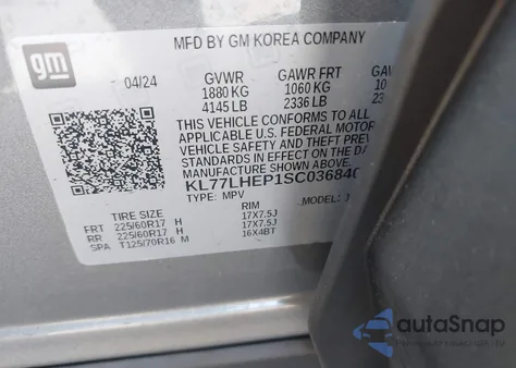 2025 Chevrolet Trax 1Lt из США, поврежденный, VIN KL77LHEP1SC036840